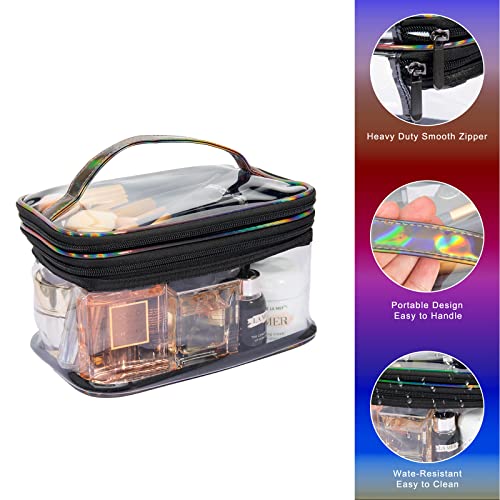 Lermende Clear Makeup Bag, 2 Layer, Water-Resistant, Large, Portable, Transparent, Travel, Women and Girl