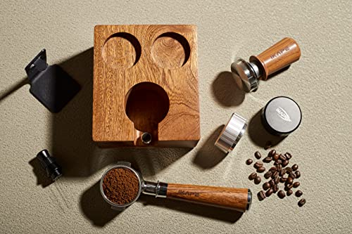 IKAPE Espresso Tamper Station, 51MM, 54MM Wooden Coffee Tamper Holder Base, Espresso Tamp Mat Stand Fit for 51 to 54MM Espresso Accessories - Can be Adjustable Portafilters Stand Height