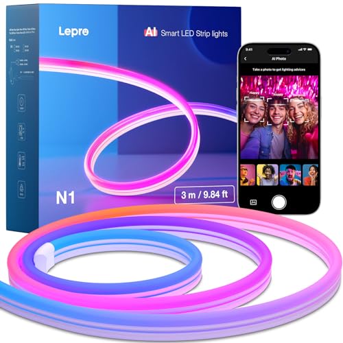 Lepro N1 AI Smart RGB Rope Lights, LLM AI Generated Lighting, LightBeats Music Sync, Color Segment DIY, Voice Control Via App, 9.84ft Wi-Fi & Bluetooth LED Strip Lights for Halloween Decorations