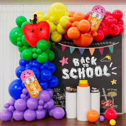 OOPAT Back to School Balloon Garland with 3 foils school Balloon for First Day of School Welcome Students Preschool Kindergarten End Of Summer Party Decor (Rainbow)