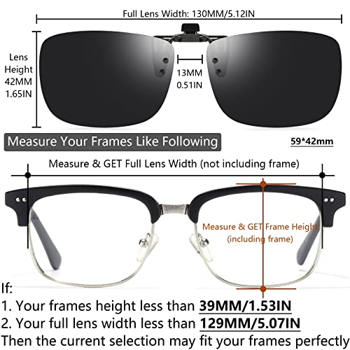 CAXMAN Clip On Sunglasses for Women Men Polarized Over Prescription Glasses Rectangle Rimless Flip Up Category 4 Dark Black Lens 58 * 36mm