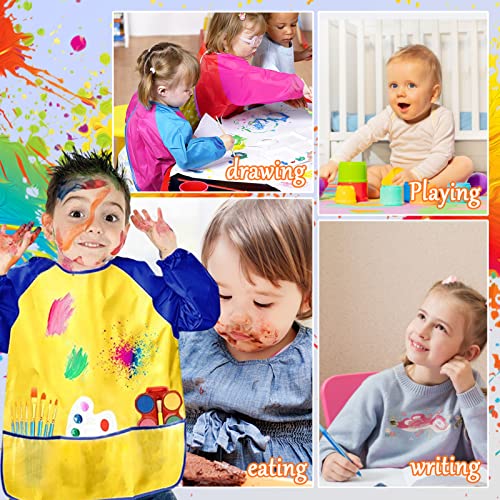 12Pcs Kids Art Smocks Toddler Smocks Waterproof Smocks for Kids Painting Colorful Children Aprons Artist Painting Smocks Long Sleeves With 3 Roomy Pockets for Kids Painting Supplies, Age 3-7 Years