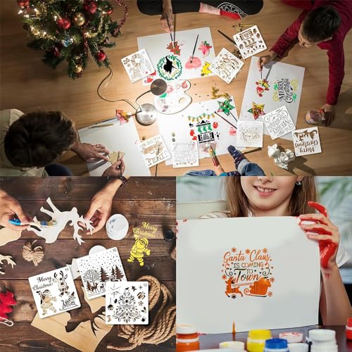 KyeeaDIY Christmas Stencils for Painting On Wood, 16Pcs Xmas Stencils 6inch Reusable Large Drawing Christmas Stencils for Ornaments DIY Crafts Window Home Decor (16Pcs)