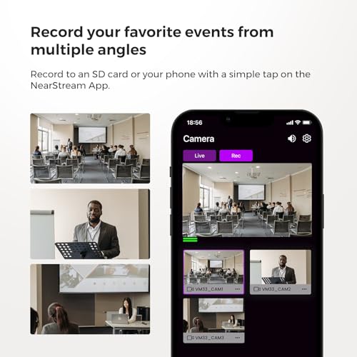 NearStream VM33 Wireless Live Streaming Camera (Gen 2), 2K Video Camera with 40X Hybrid Zoom, 8-Mic Array, App Control, Multi-cam Support, 6H Battery, Stream via RTMP, on Facebook/YouTube/Twitch