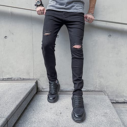 LONGBIDA Men's Slim Fit Ripped Stretch Skinny Jeans for Men, Distressed Tapered Leg Fashion Pants, Light Blue, 30
