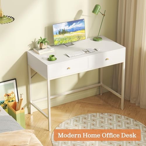 SUPERJARE Vanity Desk with Drawers, 31.5 inch Computer Desk, Modern Simple Home Office Desks, Makeup Dressing Table for Bedroom - White