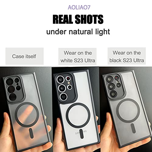 AoliAo7 Anti-Fingerprints for Samsung Galaxy S23 Ultra Case Magnetic,[Full Camera Protection] [Compatible with Magsafe Accessories] Frosted Back Cover for Galaxy S23 Ultra 6.8", Black