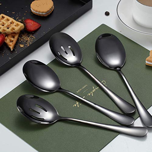 Black Kyraton Titanium Plating Serving Set - 4 Pieces, Includes 2 Spoons and 2 Slotted Spoons