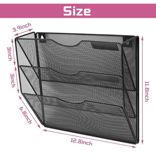 ideallife 1 Pocket Mesh Wall File Holder Organizer Office Hanging File Folder Magazine Rack, Nametag Label Hooks Set Included, Black