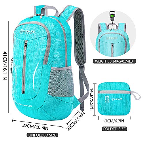 ZOMAKE 25L Ultra Lightweight Packable Backpack - Foldable Hiking Backpacks Water Resistant Small Folding Daypack for Travel(Aqua Blue)