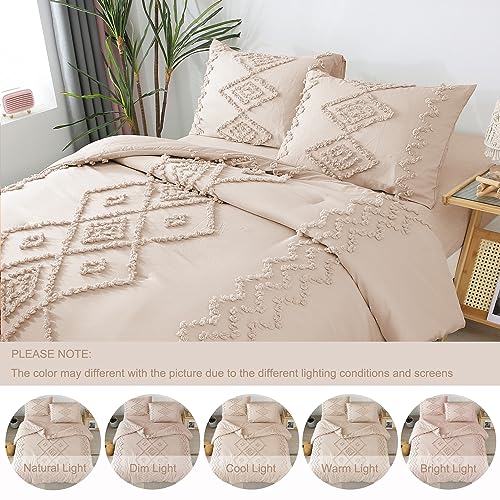 PERFEMET Beige Cream Tufted Comforter Set Full Size, Geometric Tufts Full Size Bedding Sets, Farmhouse Boho Chic Bed Comforter Set (Beige, Full)