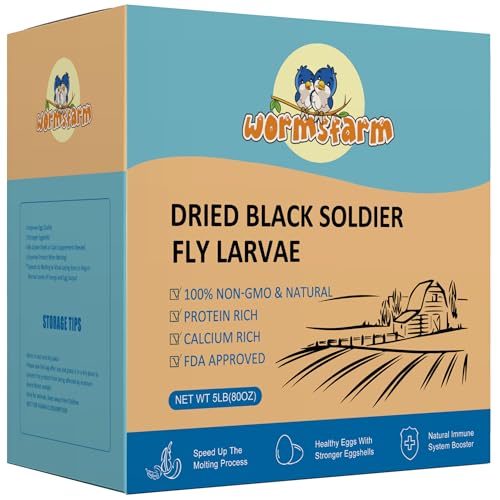 WormsFarm 5LB Dried Black Soldier Fly Larvae Treat for Chicken More Calcium Than Mealworms,for Laying Hen,Wild Birds (5 Pound)