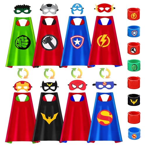 Txxplv Super hero Capes for Kids and Masks Double Side Superhero Costumes for Boys Halloween Cosplay Birthday Party (4 pcs)