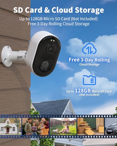 Security Cameras Wireless Outdoor, Battery Powered 2k Color Night Vision, AI Motion Detection Spotlight Siren, IP66 Weatherproof, 2-Way Talk, SD/Cloud Storage, 2.4Ghz WiFi Cameras for Home Security