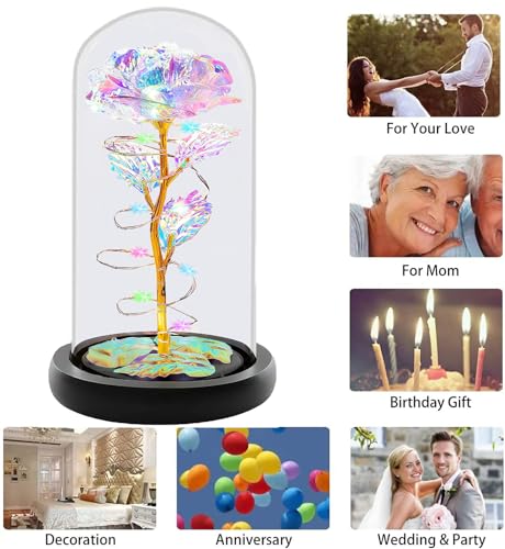 Mothers Day Rose Gifts for Mom from Daughter,Birthday Gifts for Women,Presents Mom Girlfriend Wife Grandma Sister Mother Day Flowers Gifts,I Love You Gifts for Her,Galaxy Light Up Rose in A Glass Dome