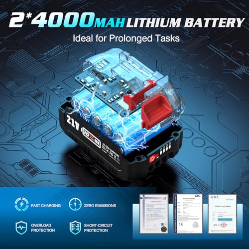 Fuel Transfer Pump Battery Powered, 21V Cordless Diesel Transfer Pump with 2X4.0Ah Battery, 12GPM Portable Self-Priming Diesel Pump Kit with Auto Shut Off Nozzle&Hose for Diesel,Kerosene