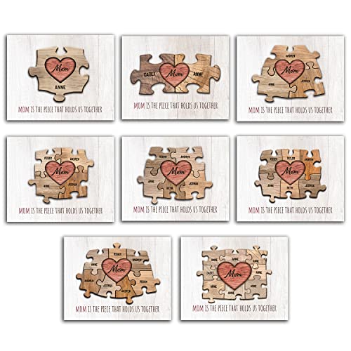 Personal-Prints Mom & Children Personalized Heart Puzzle Wall Art | Unique Mother’s Day Gift | Customized with up to 8 Names | Framed Canvas or Wood Block (4 Children, 14"x17" Framed Behind Glass)