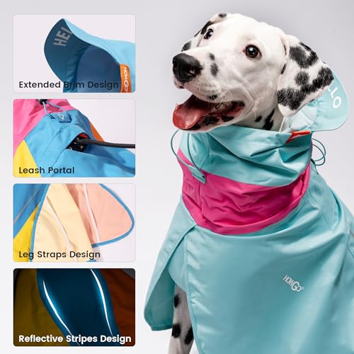 HOWGO Dog Raincoat Adjustable Pet Waterproof Windproof Jacket Dog Rain Jacket with Leash Hole for Small Medium and Large Dogs (Blue, XX-Small)