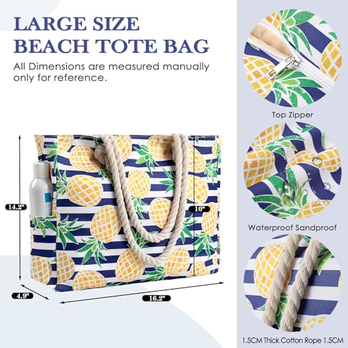 Beach Bags For Women - Large Beach Bags with Zipper Waterproof Sandproof Swim Pool Bag Large Tote