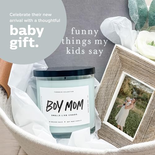 ThreeKin Scented Candles for Boy Mom, Natural Soy Wax Candles for Home, Relaxing Aromatherapy for Moms, Driftwood Essential Oils with a Hint of Chaos, Long Lasting Candle Burns for 75 Hours