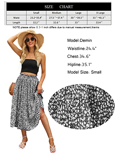 Skirts for Women Casual High Waisted Aline Midi Skirts Pleated Chiffon Floral Skirt Pockets Yellow M