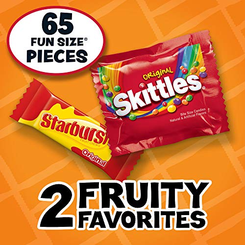 SKITTLES Original & STARBURST Original Fun Size Variety Pack Summer Chewy Candy Assortment, 31.9 oz, 65 Pieces Bag