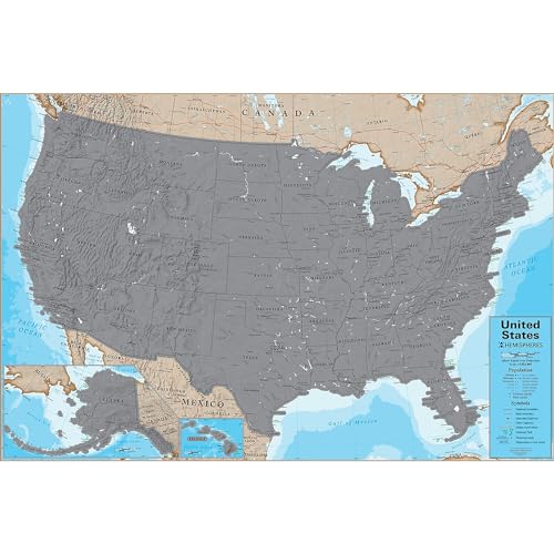 Waypoint Geographic Scratch-Off USA Wall Map, Laminated World Map Poster with Blue Ocean, Educational Wall Art For Home, Classroom, or Office, Unique Gifts, 24” x 36”