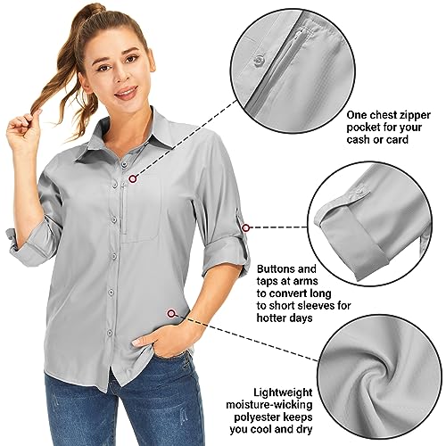 Women's Long Sleeve Safari clothes UPF 50+ Hiking Fishing shirts,Sun Protection Quick Dry Light Cooling Shirts(5019 White XS)