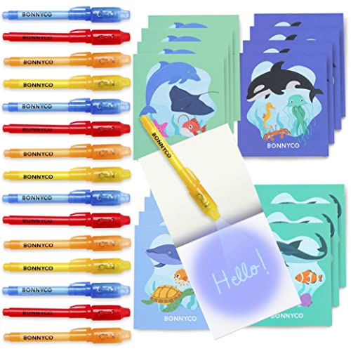 BONNYCO Invisible Ink Pen, Notebook Pack 16 Superhero Party Favors | Super Hero Party Favors for Kids Goodie Bags Stuffers Pinata Stuffers Classroom Prizes Return Gifts for Kids Birthday Student Gifts