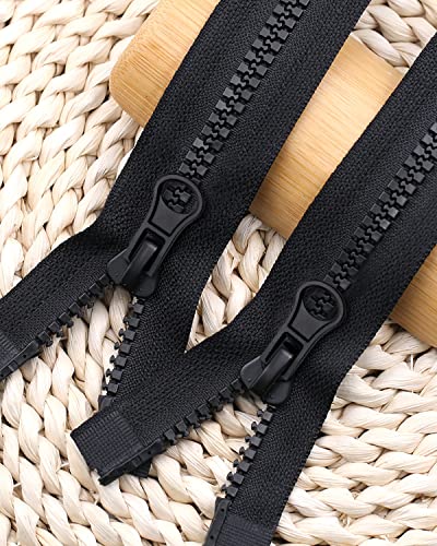 Wavebeexs 20 Inch Jacket Zipper, #5 Reliable Zipper for Jacket (3 Piece), Black Plastic Coat Zipper Replacement, Separating Zipper for Coat, Down Jacket, Sweatshirt, Clothes, Parka and More