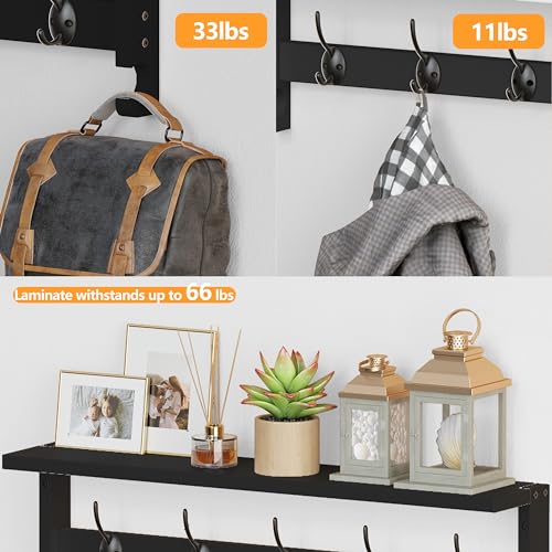 AMBIRD Coat Rack Wall Mount with Shelf, 28.9 Inches Coat Hooks Wall Mounted with 5 Hooks, Hat Wall Hooks for Hanging in Entryway, Living Room, Bathroom, Bedroom (Black, 28.9 * 4.5 inches)