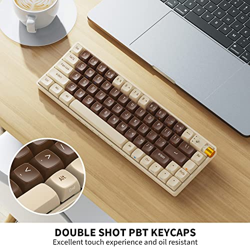 ROYALAXE 60 Percent Wireless Mechanical Keyboard, Gateron G Pro 3.0 Yellow Switch, Hot Swappable Wired/Bluetooth/2.4G Wireless Keyboard with RGB Light for Windows & Mac, PBT Keycaps, Lava Brown