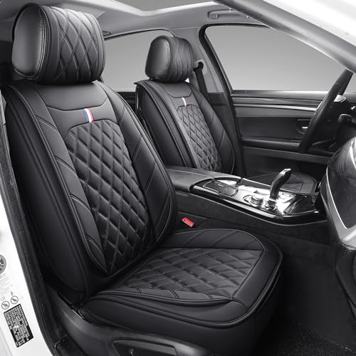 OMOKA AUTO Front Seat Covers for Cars Leather Waterproof Universal Fit for Toyota Mazda Kia Soul Sorento Optima Sporage Chr Prius Venza Fj Cruiser Jeep Wrangler(2 PCS Front, Black)