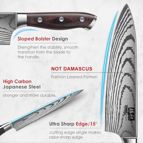 SHAN ZU Knife Set 16 pcs, Japanese Kitchen Knife Set with Block High Carbon Stainless Steel Ultra Sharp Knife Set for Kitchen, Professional Chef Knife Set with Sharpener