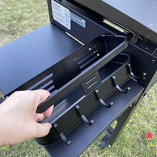 Magnetic Griddle Grill Caddy Organizer No-Installation - Durable Aluminum BBQ Storage for Outdoor Blackstone Grills with Side Shelves, with Paper Towel Holder