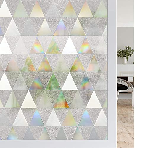 rabbitgoo Window Privacy Film, Stained Glass Rainbow Prism Privacy Window Clings for Glass Window, Static Cling Decorative Door Covering, Non-Adhesive UV Blocking Window Sticker, 17.5 x 78.7 inches