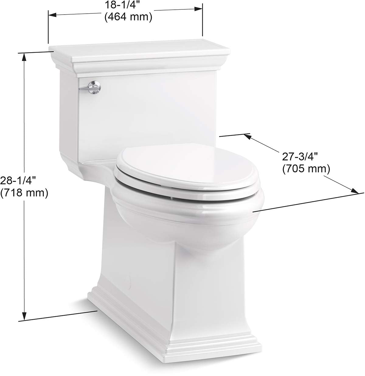 KOHLER K-6428-0 Memoirs Stately Comfort Height Skirted One-Piece Compact Elongated 1.28 GPF Toilet with AquaPiston Flush Technology and Left-Hand Trip Lever, White