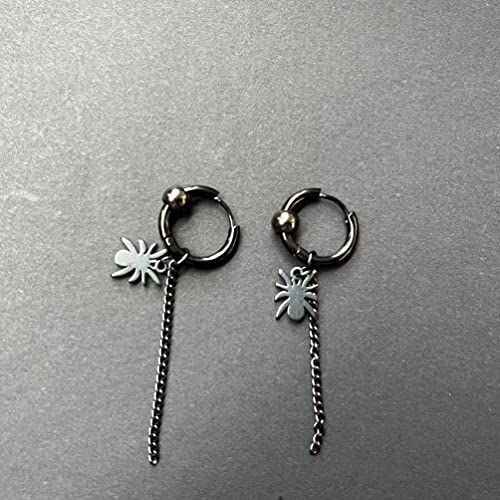 1 Pair Spider Dangle Earrings,Tassel Chain Earrings,Lightweight Surgical Stainless Steel Spiderman Hoop Jewelry (Black)