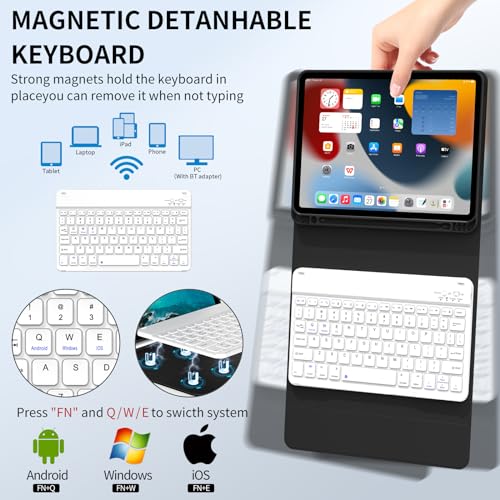 JKSML New iPad Air 11 inch M2 Case with Keyboard, 10.9 inch iPad Air 5th/4th Generation Case with Pencil Holder and Detachable Wireless Bluetooth Keyboard (Quick Connection), Auto Wake/Sleep, Black