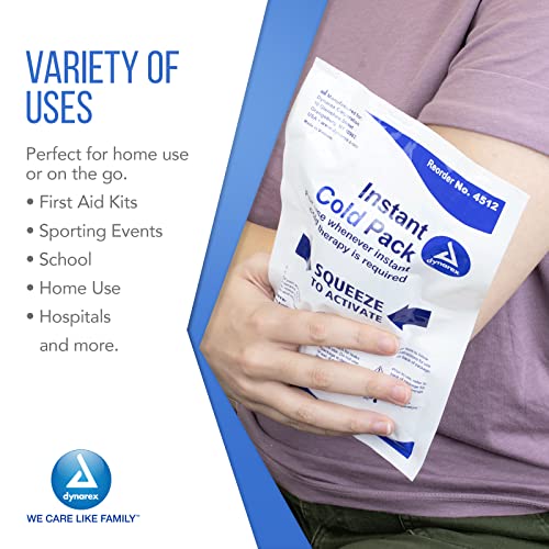 Dynarex Disposable Ice Packs for Injuries - Instant Cold Packs for First Aid, Swelling, Sprains & Abrasions - Single Use Cold Pack & Cold Compress Packs for Joint & Muscle Pain - 24-Pack, 4X5-Inch