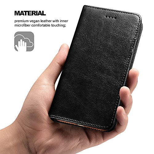 7, 8, SE 2nd/SE 3rd Case, ICARERCASE Leather Wallet Magneitc Case with Stand and 3 Credit Slots for 7/8/SE 2020/SE 2022 4.7 inch (Black)