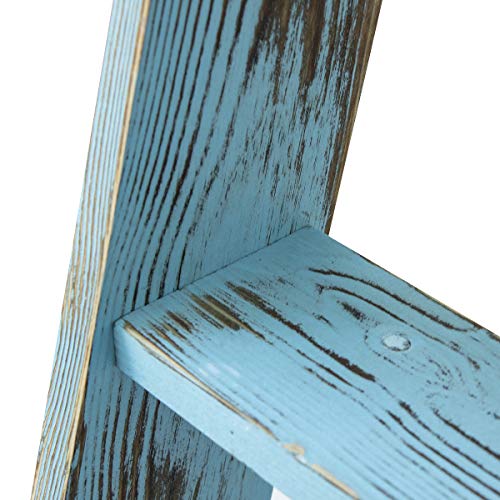 Honest Ladders for Living Room, 5-Tier Blanket Holder, Wall-Leaning Rack, Ladder Shelves, Wooden Quilt Ladder, Farmhouse Decor, Blue