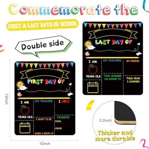 Double-Sided First Day of School and Last Day of School Chalkboard Sign, 12 x 10 inches, Wooden, Reusable, for Kids, Preschool, Kindergarten, 1st Grade (Black, 10 * 12")