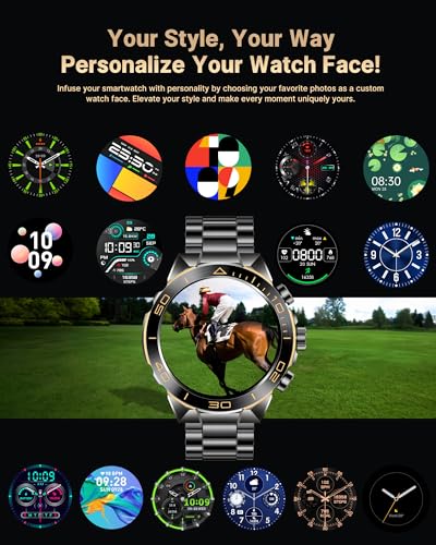 Smart Watch for Men Answer/Make Call for Android iPhone, 1.43" AMOLED HD Screen Mens Luxury Watch, 400mAh Heavy Duty Smartwatch Heart Rate Blood Oxygen Blood Pressure Sleep Monitor Pedometer, 2 Straps