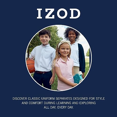 IZOD Boys' School Uniform Twill Khaki Pants, Flat Front & Comfortable Waistband, Navy, 10 Husky