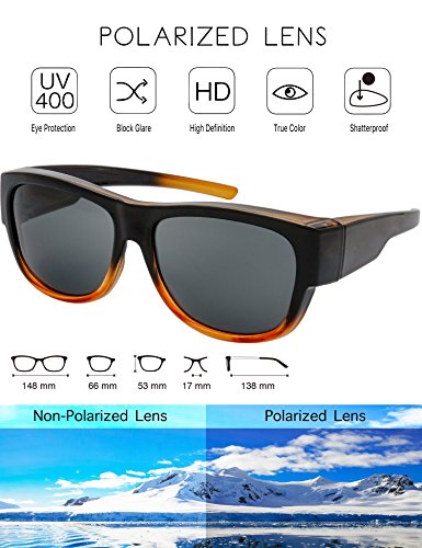 The Fresh High Definition Polarized Wrap Around Shield Sunglasses Over Prescription Glasses - Leather Eyeglasses Case (F616 Brown/Floral Flower Print, Brown)