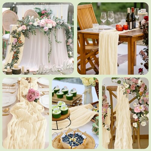 Xiomot 2PCS Table Runner Cheesecloth 10FT Sage Green Boho Gauze Cheese Cloth Rustic Sheer Table Runners for Wedding Bridal Baby Shower Party Decoration