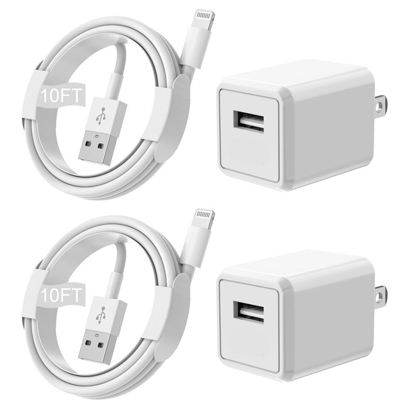 iPhone Charger,Extra Long 2 Pack 10FT Lightning Cable Cube iPhone 12 Charger Charging Transfer Cord Cable with USB Plug Wall Charger Block Travel Adapter for iPhone 14/13/12/11/SE2022/8/7/XS/XR/X/iPad