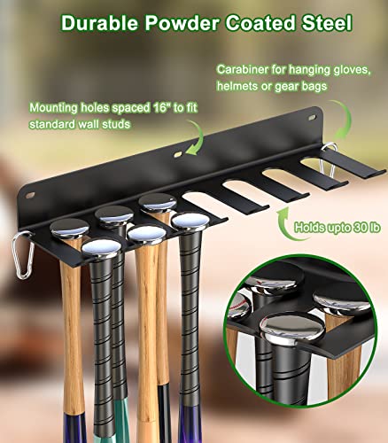 QBA Wall Mount Baseball Bat Holder, 8 Prongs Heavy Duty Metal Bat Rack, Holds 14 Bats, Bats Organizer for Dugout Fence Home Garage, Black
