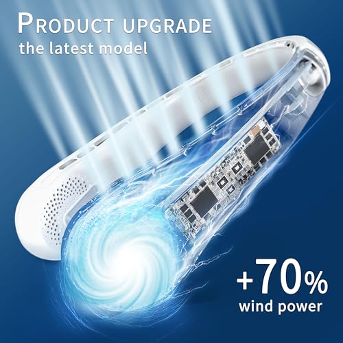 FrSara Neck Fan, Portable Strong Wind, Adjustable, 360° Cooling, Super Quiet, No Blade Design, No Hair Twisting, Even Air Volume On Both Sides, Non-Slip Material, Short Charging, Long Use Time